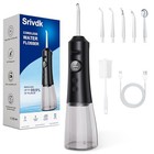 Water Dental Flosser For Teeth     300ml Cordless Oral Irrigator With 6 Black