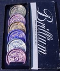 Vtg Brillium Metallic Plastic Coaster Set 6 Anodized Aluminum Style Mint In Box