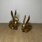 Vintage Solid Brass Bunny Rabbit Figurine Set  2  Mcm Mid-century Modern Decor