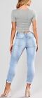 Women s Slim Fit Embroidered Mid Rise Distressed Ripped Floral Jeans Denim Pants
