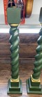 Large 24  Pair English Barley Twist Wood Candlestick Holders Green Gold Mcm