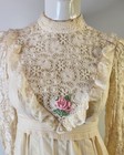 Vtg 60 s Cream Hippi Wedding Romantic Lace Empire Gunne Sax Style Maxi Dress Xs