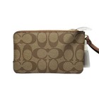 Coach Double Corner Zip Wristlet In Signature Khaki Reedwood New
