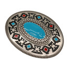 New Men Women Silver Metal Fashion Belt Buckle Native Ethnic Oval Turquoise Blue