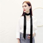 Long Thin Chiffon Silk-like Scarf - Skinny Neck Tie Waist Belt For Women Black