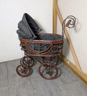 Vintage Victorian Wicker Rattan Baby Doll Carriage Stroller Pram Buggy