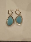 New Faux Turquoise Earrings Sterling Silver Dangle Crystal  1 3 4 In  Silver 