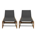 Teak   Metal Outdoor Chaise Lounge With Acacia Wood Frame  Mesh Seating