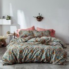 New Anthropologie Teal Orange Boho King Size Bedding Duvet Floral Sham Case Set