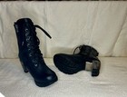 New Rock Women   s Black Leather Lace-up Zipper Ankle Combat Boots Eu 39 Us 8