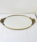 Vintage 1950s Midcentury Oval Mirrored Vanity Tray W  Gold Brass Finish 21    Long