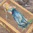 Antique Flemish Art Pyrography Jewelry Trinket Box W  Lock   Key Girl In Dress