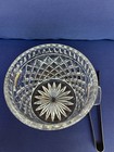Vintage Crystal Glass Ice Bucket Barware Handles Diamond Waffle Pattern Tongs