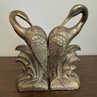 Vintage Solid Brass Egret Crane Heron Birds Bookends 1991 Made In Korea Set Of 2