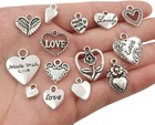 10 Heart Charms Antiqued Silver Love Pendants Assorted Lot Valentine s Mix
