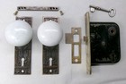 Antique Set Eastlake Backplates White Porcelain Door Knobs Mortise Lock W  Key