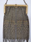Antique French Steel Cut Micro-beaded Purse Bag Art Nouveau Floral Fringe
