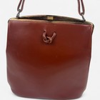 Vintage Purse Brown Hand Bag Frame Pocketbook Knot Leather