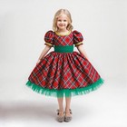 Christmas Kids Baby Girls Infant Toddler Check Bubble Sleeve Bow Princess Dress
