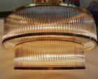 Vintage Art Deco 2-tier Brass Glass Rod Chandelier Ceiling Light Fixture Round