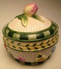 Vintage Fitz And Floyd Fleur De Provence Covered Butter Tub Round 5  By 5  Wide