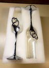  2  Wedding Toasting Flutes  hearts silver Champagne Glasses Crystal Jewels new