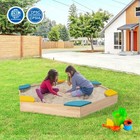 Outdoor Wooden Sandbox W  Seats Backyard Bottomless Sandpit For Kids Aged 3 