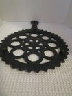 Vintage Black Cast Iron Trivet Circular Pattern With Handle Footed Stamped Japan