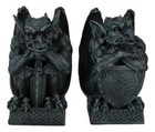 Set Of 2 Notre Dame Gothic Guardian Gargoyles With Bat Sword   Shield Figurines