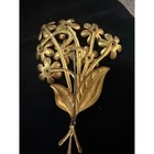 Vintage Gold Tone Flower Bouquet Brooch Light Blue Rhinestone Floral Pin