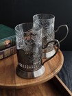 Russian Vintage Crystal Tea Glass 8 5oz With Metal Holder   Podstakannik Set