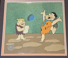 1960s Flintstones Production Cel Of Fred   Barney On Painted Series Background