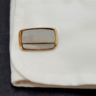 Art Deco Mother Of Pearl Inlay Mixed Metal Tone Rectangle Angled Vtg Cufflinks