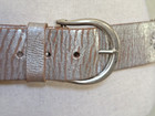 Vintage Women   s M Cache Wide Woven Leather Metallic Silver Belt  Brass Buckle