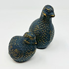 Vtg  Quail Partridge Bird Figurines Metal Brass And Black Colored Metal Mom Baby