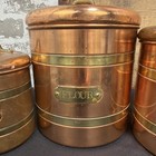 Vtg Copper Canister Set Brass Patina Flour Sugar  Tea Rustic Kitchen Three