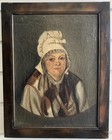Antique Oil Painting Old French Primitive Folk Portrait Of A Lady C1850