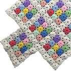 Vtg Colorful Crochet Medallion Afghan Blanket 43x65 Granny Square Couch Throw