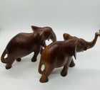 Set Of 2 Vtg Carved Wooden Elephant Statue Solid Wood Made In India Both 7   x4   