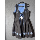 Dirndl Dress Womens Eu 48 Nwt Black   Blue Floral Lace Up Oktoberfest Peasant