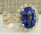 3 55 Ct Oval Cut Tanzanite Diamond Ring Wedding Ring 14k Yellow Gold