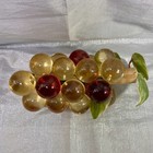 Vintage 1960s Lucite Acrylic Red yellow Grapes Cluster Wood Stem 10    With Leaves