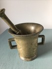 Antique Heavy 4 Lbs 11 Ounces Solid Brass Mortar 4 25    Tall    Pestle 6 5    Long