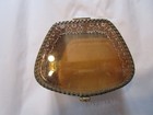 Vintage Gold Filigree Ormolu Jewelry Box  Beveled Glass  Casket  Case  Basket