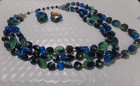 Vintage Signed Hong Kong 3 Strand Lucite Art Bead Necklace   Earring Set 50 s-60