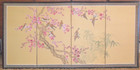 Lovely Vtg Japanese Style Byobu Silk 4 Panel Screen Birds Tree Blossoms  4  X 2 