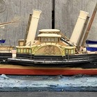 Steamship Paddleboat Wood Display Model On River Scene