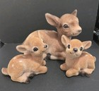Vtg Flocked Deer Family Figurines Doe Fawn Lot Of 3 Aaf Japan Christmas Decor