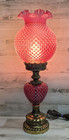 Vtg Fenton Cranberry Opalescent Hobnail Parlor Lamp   Globe hurricane  26 5  Euc