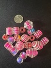 20 Glass Beads - Pink W  Pattern  - Lot Various Sizes Shapes  b1422 